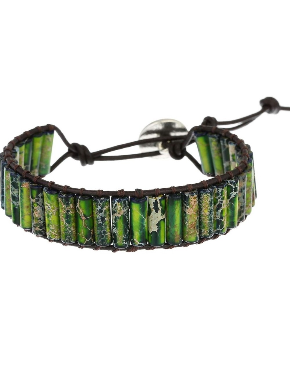 Green Beaded Leather Wrap Bracelet - Women's Jewelry